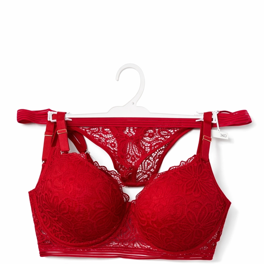 Women's Red Lace Underwire Bra & Matching Lace Panty Set